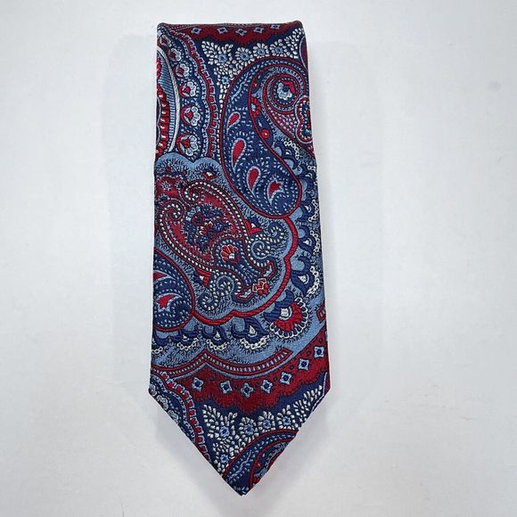 Pronto Uomo Tie 100% Silk Blue Red Paisley Print Slim Necktie Wedding‎ NEW - Picture 1 of 5